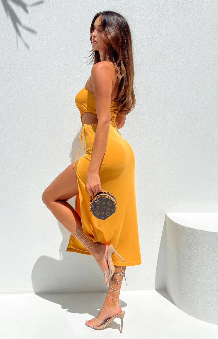 luca midi dress Luca Yellow Mesh Maxi Dress - US 10