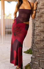 Lucinda Purple Floral Cut Out Maxi Dress Image