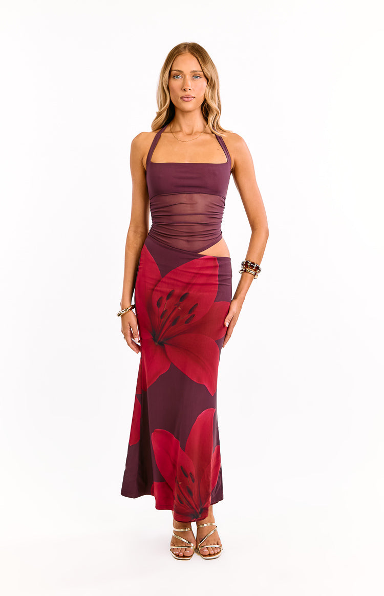 Lucinda Purple Floral Cut Out Maxi Dress - US 8 | Beginning Boutique exclusive