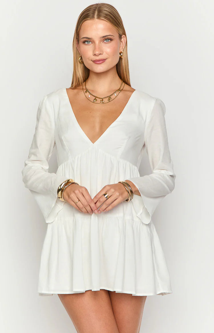 Lucky Heart White Long Sleeve Mini Dress - US 0 | Beginning Boutique Exclusive