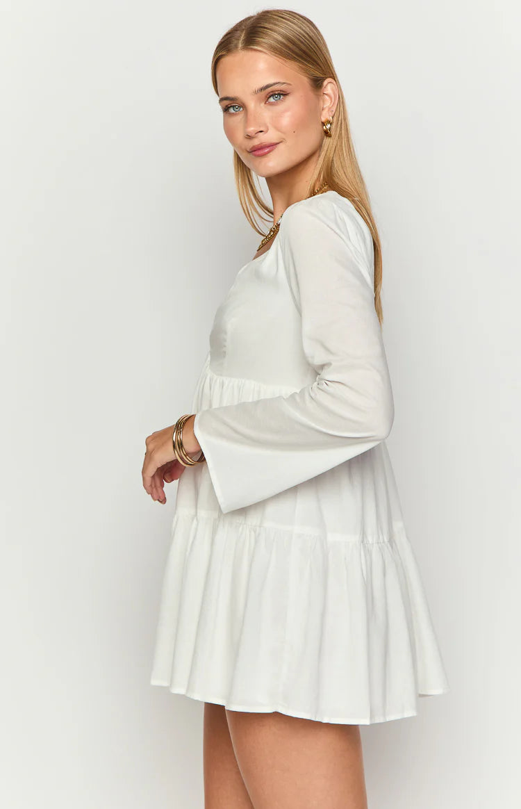 Lucky Heart White Long Sleeve Mini Dress - US 0 | Beginning Boutique exclusive