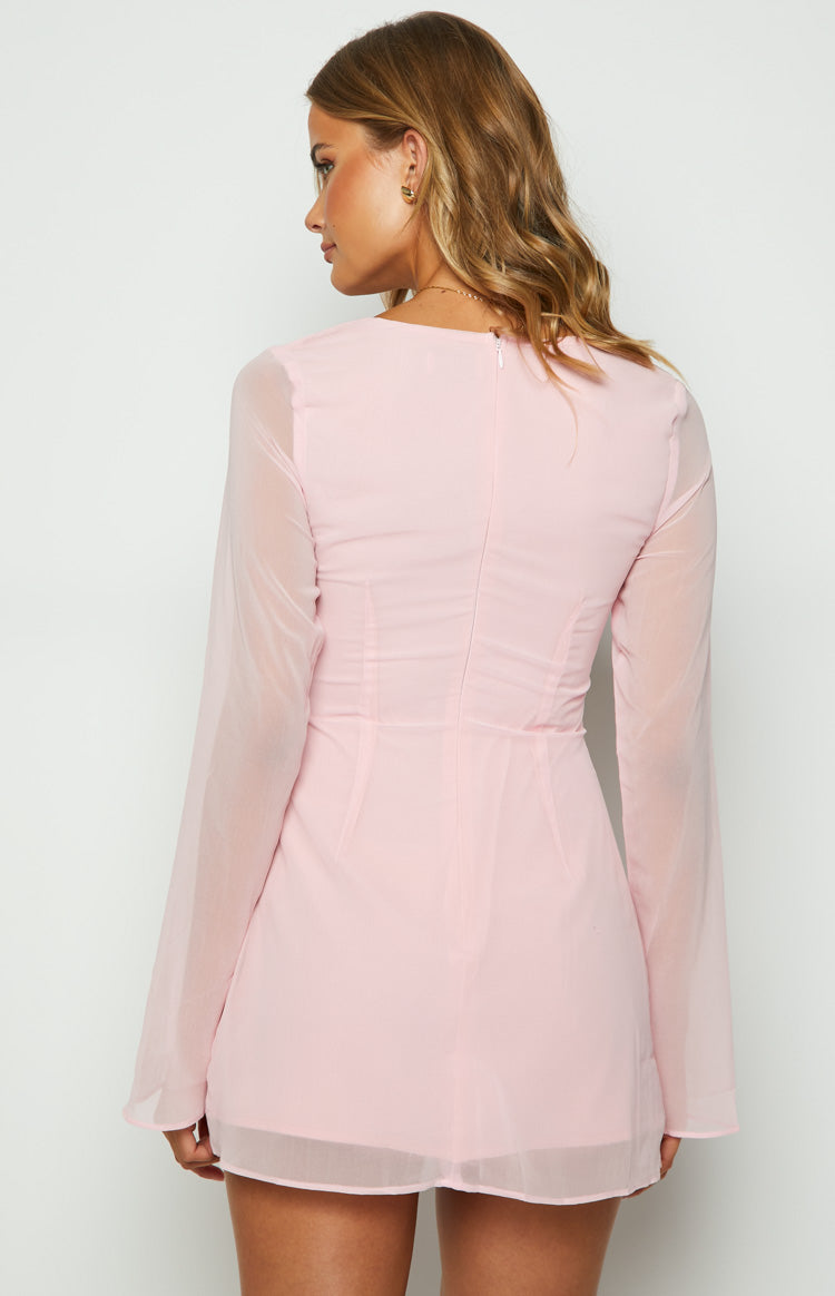 Lucy Baby Pink Long Sleeve Mini Dress - US 6 | Beginning Boutique Exclusive Lucy Baby Pink Long Sleeve Mini Dress - US 6 | Beginning Boutique Exclusive