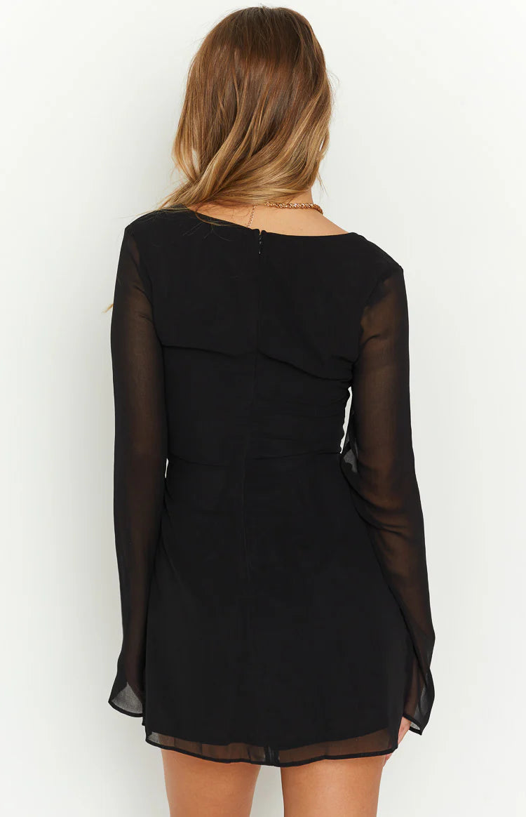 Lucy Black Long Sleeve Mini Dress - US 18 | Beginning Boutique Exclusive Lucy Black Long Sleeve Mini Dress - US 18 | Beginning Boutique Exclusive