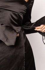 Lucy Black Satin Long Sleeve Mini Dress