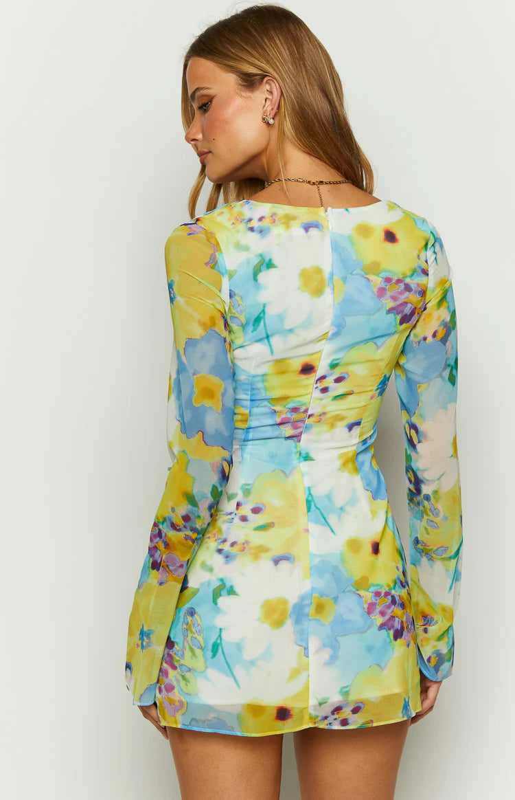 Lucy Blue Floral Long Sleeve Mini Dress | Beginning Boutique US Lucy Blue Floral Long Sleeve Mini Dress | Beginning Boutique US