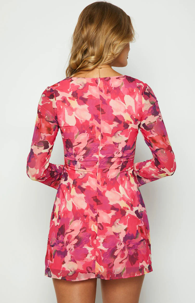 Lucy Pink Print Long Sleeve Mini Dress - US 16 | Beginning Boutique exclusive Lucy Pink Print Long Sleeve Mini Dress - US 16 | Beginning Boutique exclusive