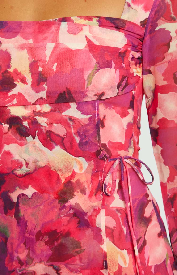 strapless open back dress Lucy Pink Print Long Sleeve Mini Dress - US 16
