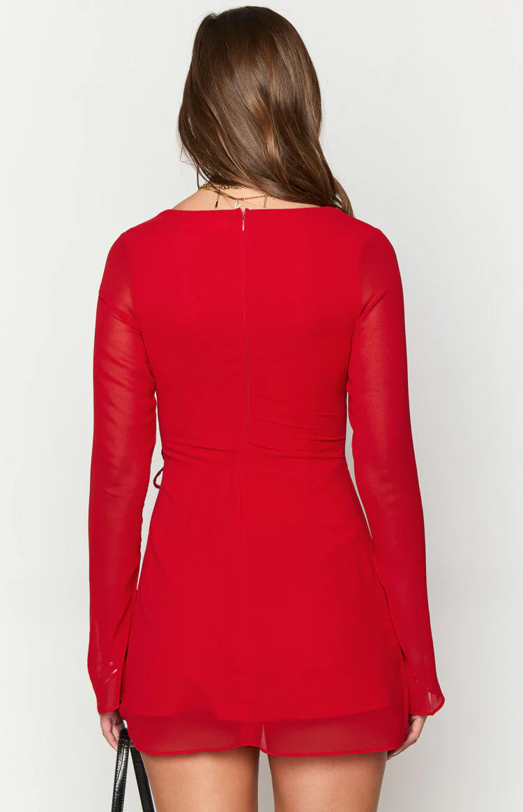 Lucy Red Long Sleeve Mini Dress - US 8 | Beginning Boutique Exclusive Lucy Red Long Sleeve Mini Dress - US 8 | Beginning Boutique Exclusive