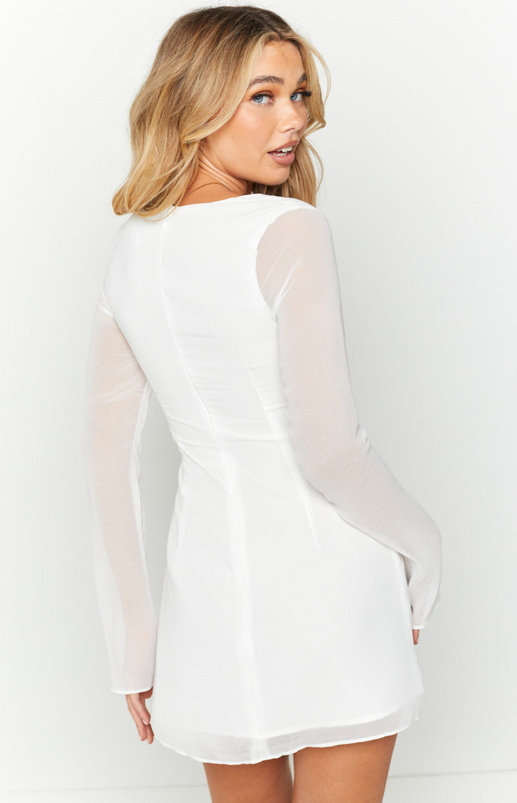 Lucy White Long Sleeve Mini Dress - US 12 | Beginning Boutique exclusive Lucy White Long Sleeve Mini Dress - US 12 | Beginning Boutique exclusive