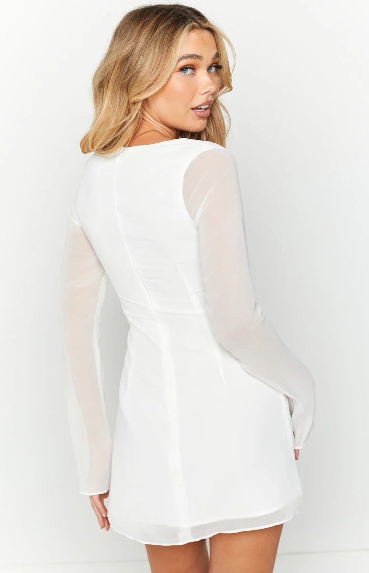 lucy white long sleeve mini dress Lucy White Long Sleeve Mini Dress - US 16