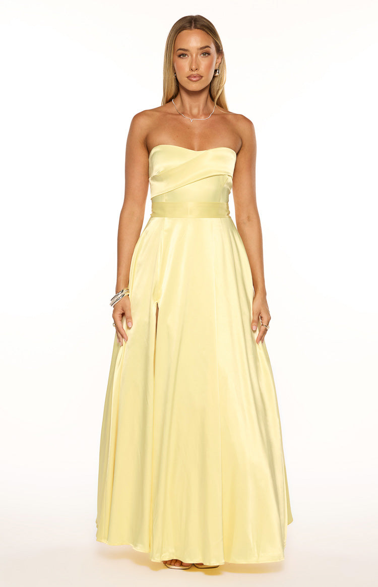 Lucy Yellow Strapless Satin Formal Maxi Dress Image