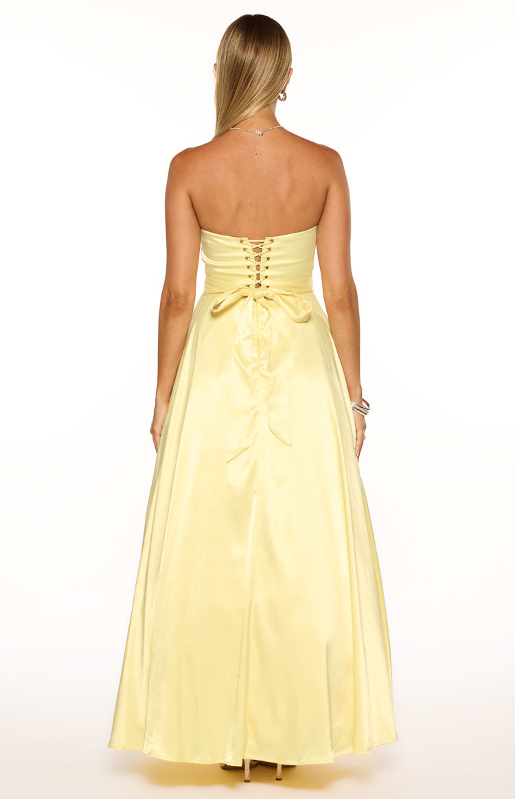 Lucy Yellow Strapless Satin Formal Maxi Dress Image