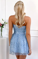 Luke Blue Sequin Strapless Party Mini Dress