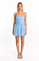 Luke Blue Sequin Strapless Party Mini Dress Image