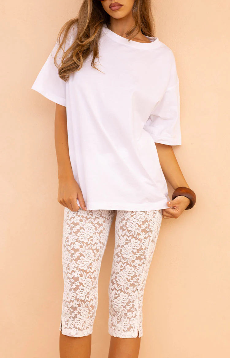 Beginning Boutique Alba Plain White Tee white crew neck short sleeve relaxed fit tee
