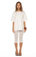 Lydia White Lace Mid Rise Capri Pants
