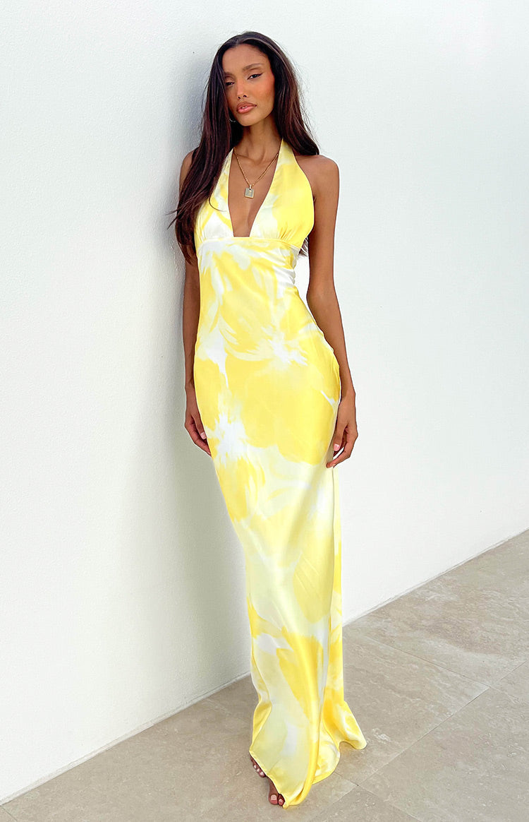 Lyra Yellow Halter Neck Maxi Dress Image