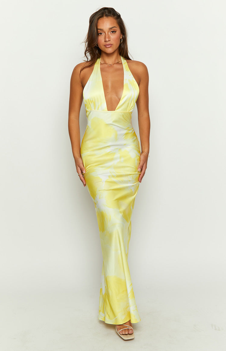 Lyra Yellow Halter Neck Maxi Dress Image
