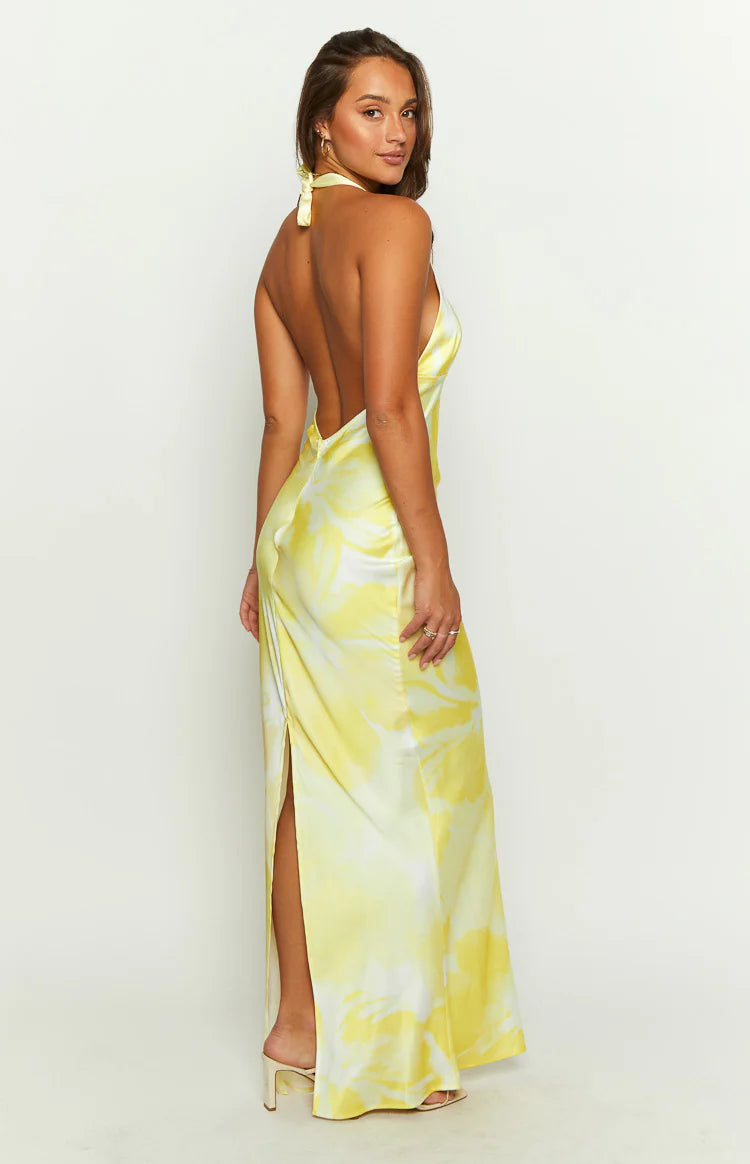 Lyra Yellow Halter Neck Maxi Dress - US 10 | Beginning Boutique exclusive Lyra Yellow Halter Neck Maxi Dress - US 10 | Beginning Boutique exclusive