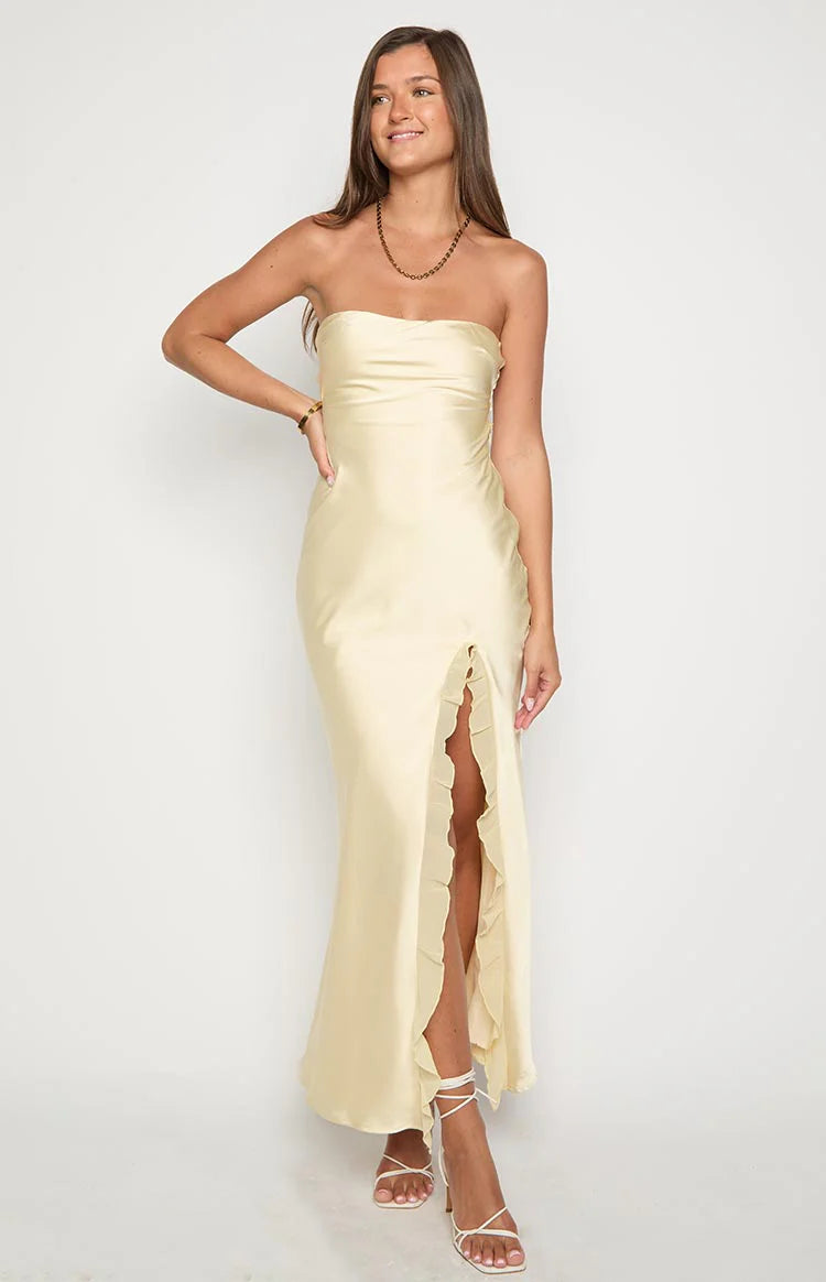 Mackenna Yellow Strapless Maxi Dress - US 2 | Beginning Boutique exclusive