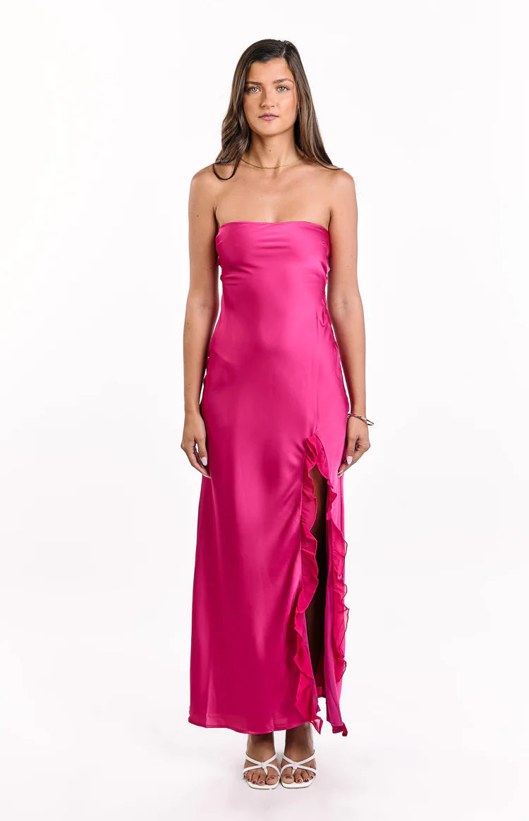 Mackenna Hot Pink Strapless Maxi Dress | Beginning Boutique exclusive Mackenna Hot Pink Strapless Maxi Dress | Beginning Boutique exclusive