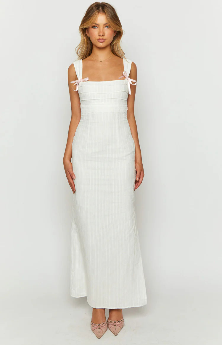 Magnus White Tie Back Maxi Dress - US 14 | Beginning Boutique Exclusive Magnus White Tie Back Maxi Dress - US 14 | Beginning Boutique Exclusive