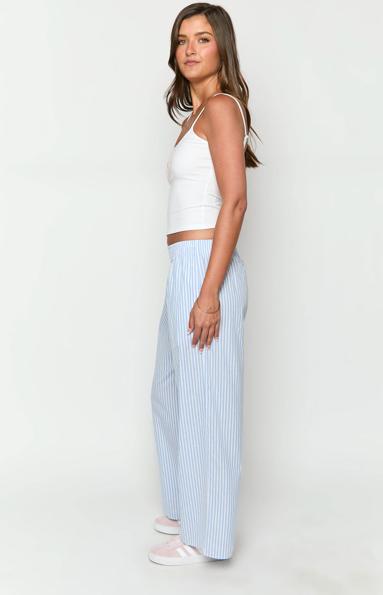 Mahalia Light Blue Stripe Pants - US 10 | Beginning Boutique Exclusive Mahalia Light Blue Stripe Pants - US 10 | Beginning Boutique Exclusive