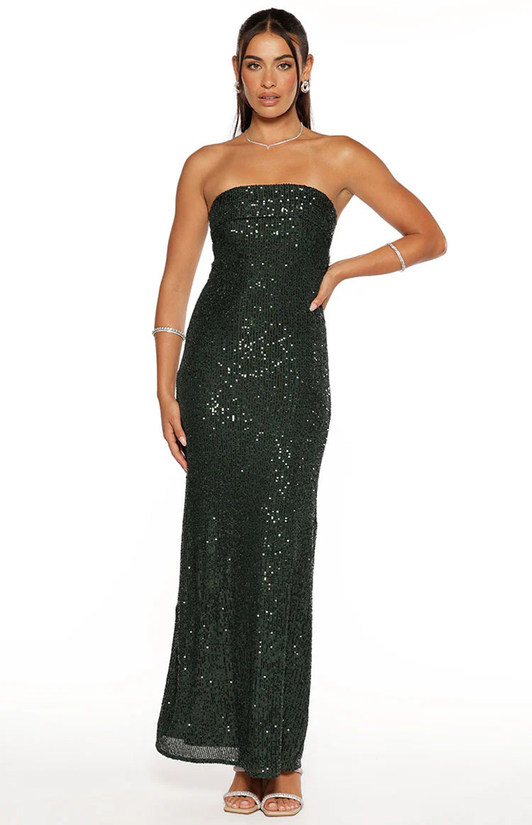 Maiah Emerald Green Sequin Maxi Dress - US 18 | Beginning Boutique Exclusive Maiah Emerald Green Sequin Maxi Dress - US 18 | Beginning Boutique Exclusive