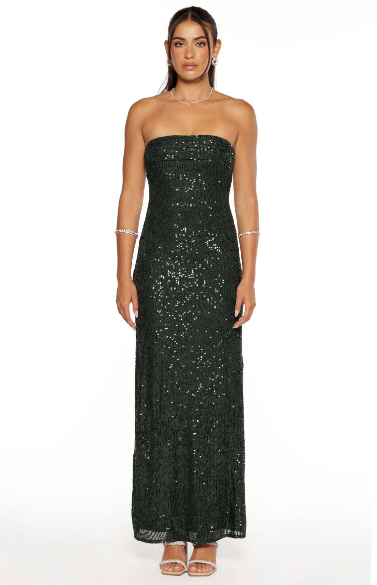 Maiah Emerald Green Sequin Maxi Dress - US 18 | Beginning Boutique Exclusive Maiah Emerald Green Sequin Maxi Dress - US 18 | Beginning Boutique Exclusive