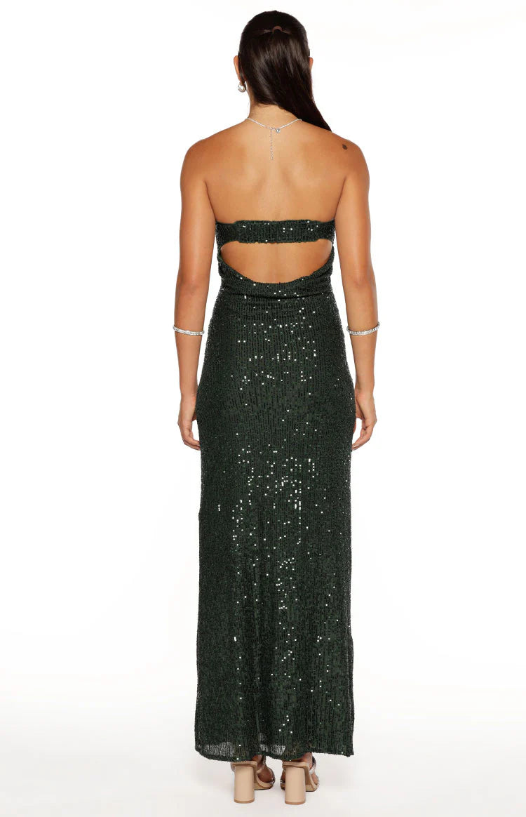 Maiah Emerald Green Sequin Maxi Dress - US 18 | Beginning Boutique Exclusive Maiah Emerald Green Sequin Maxi Dress - US 18 | Beginning Boutique Exclusive