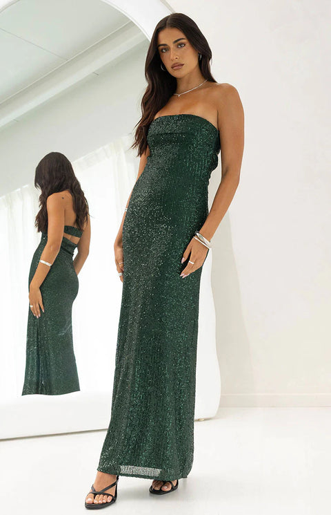 Maiah Emerald Green Sequin Maxi Dress - US 18