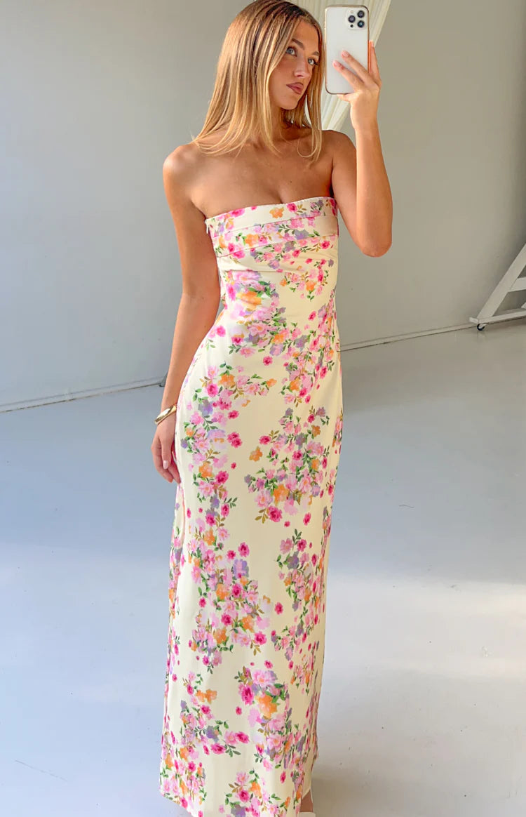 Maiah Yellow Bloom Maxi Dress - US 2
