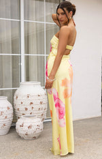 Maiah Yellow Hibiscus Floral Print Maxi Dress Image