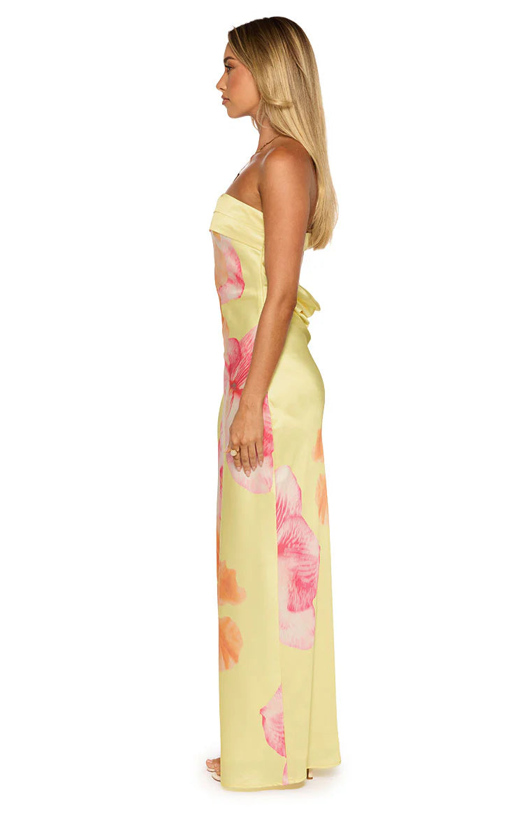 maiah yellow maxi dress Maiah Yellow Hibiscus Floral Print Maxi Dress - US 10