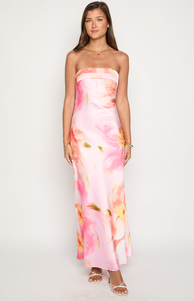 Maiah Pink Floral Print Maxi Dress - US 14 | Beginning Boutique Exclusive Maiah Pink Floral Print Maxi Dress - US 14 | Beginning Boutique Exclusive