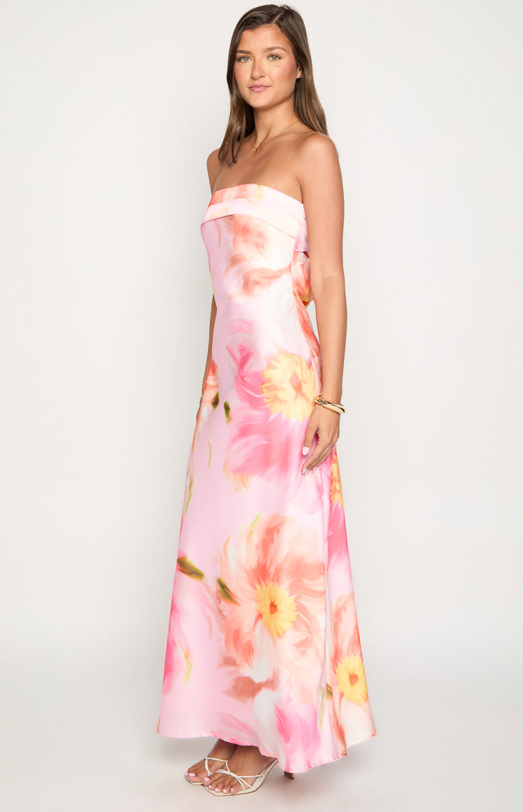 Maiah Pink Floral Print Maxi Dress - US 14 | Beginning Boutique Exclusive Maiah Pink Floral Print Maxi Dress - US 14 | Beginning Boutique Exclusive