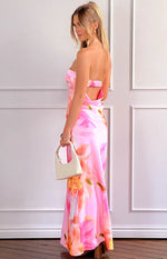 Maiah Pink Floral Print Maxi Dress