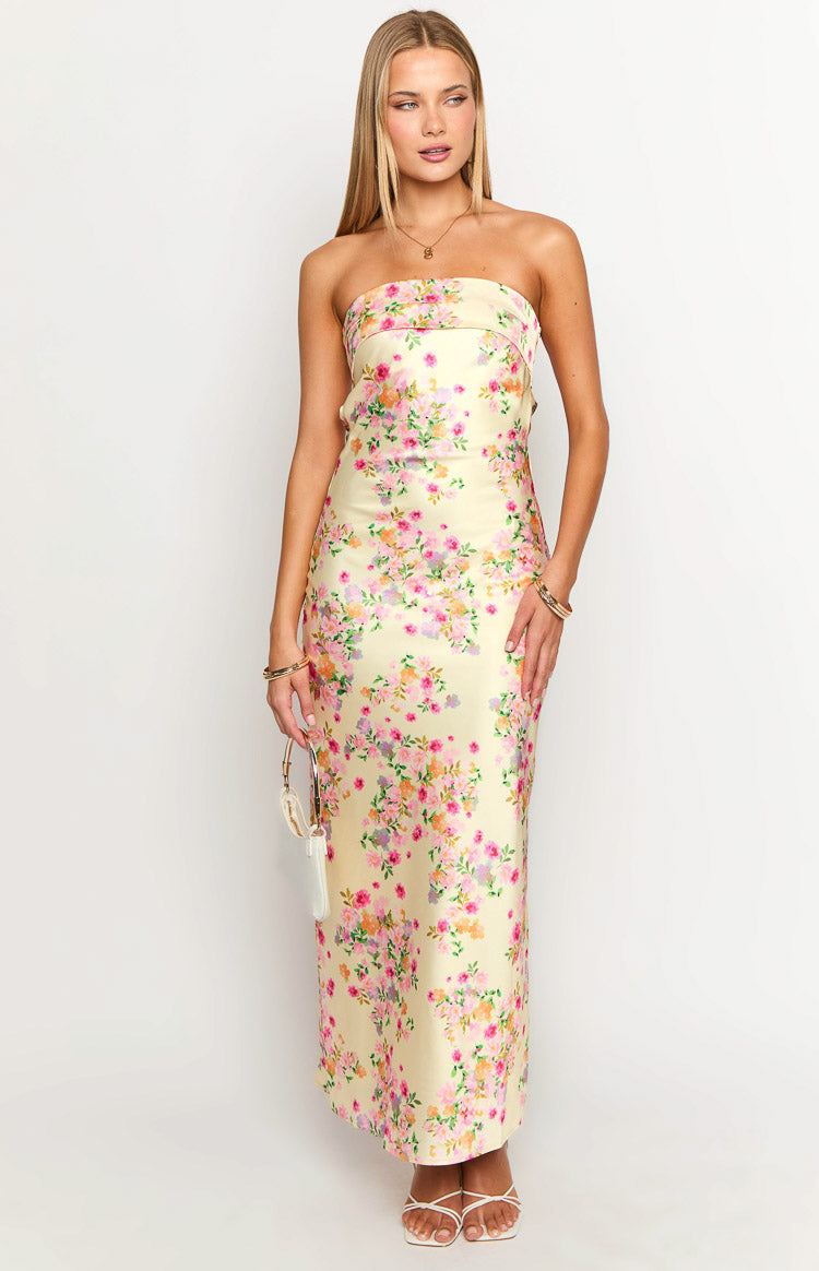 Maiah Yellow Bloom Maxi Dress | Beginning Boutique US