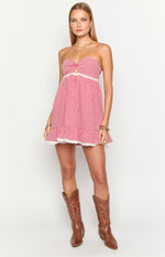 Maisie Red Gingham Strapless Mini Dress Image