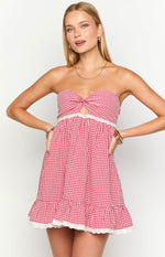 Maisie Red Gingham Strapless Mini Dress Image