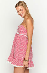 Maisie Red Gingham Strapless Mini Dress Image
