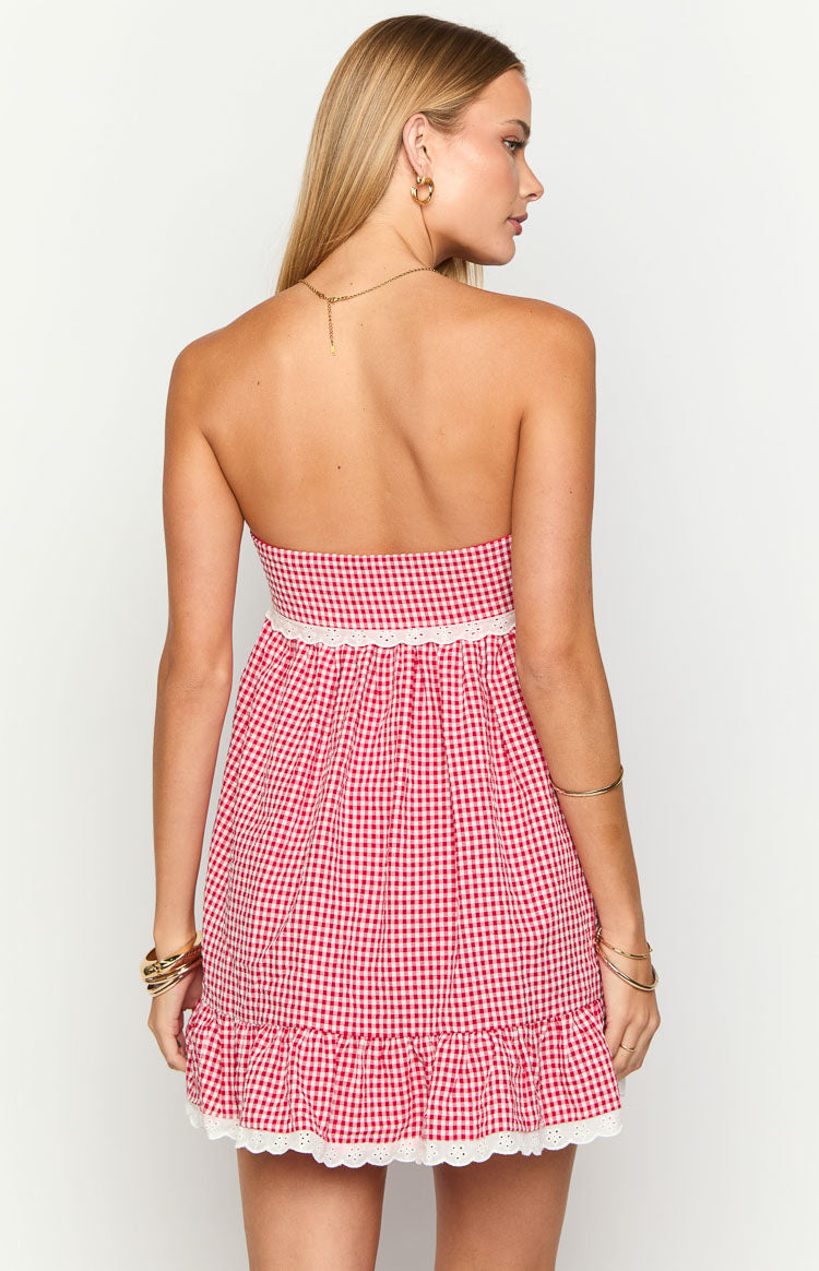 Maisie Red Gingham Strapless Mini Dress | Beginning Boutique US