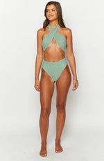 9.0 Swim Majorca Green Striped High Waisted Bikini Bottoms