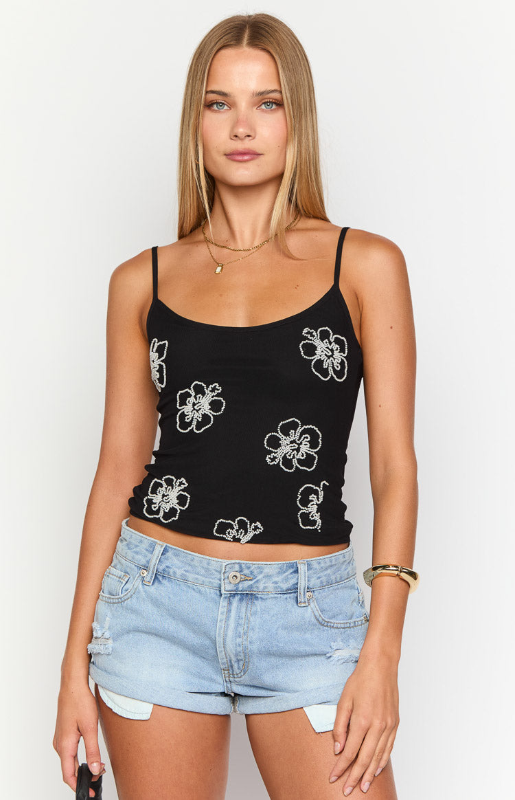Mallorie Black Beaded Top