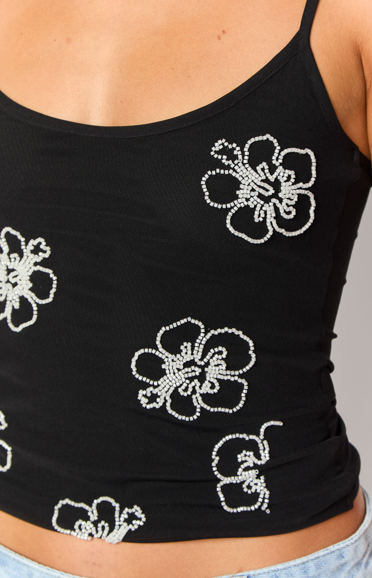 Mallorie Black Beaded Top