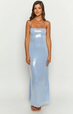 Manhattan Blue Sequin Slip Maxi Formal Dress
