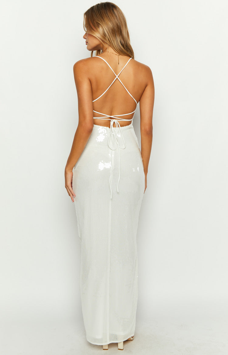 Manhattan White Sequin Slip Maxi Formal Dress Image