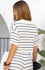 Maple White Navy Stripe Cropped Knit Sweater