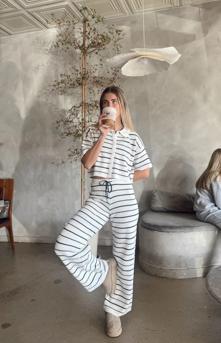 【SALE】anuke Stripe Knit Pants Maple White Navy Stripe Knit Pants | Beginning Boutique US