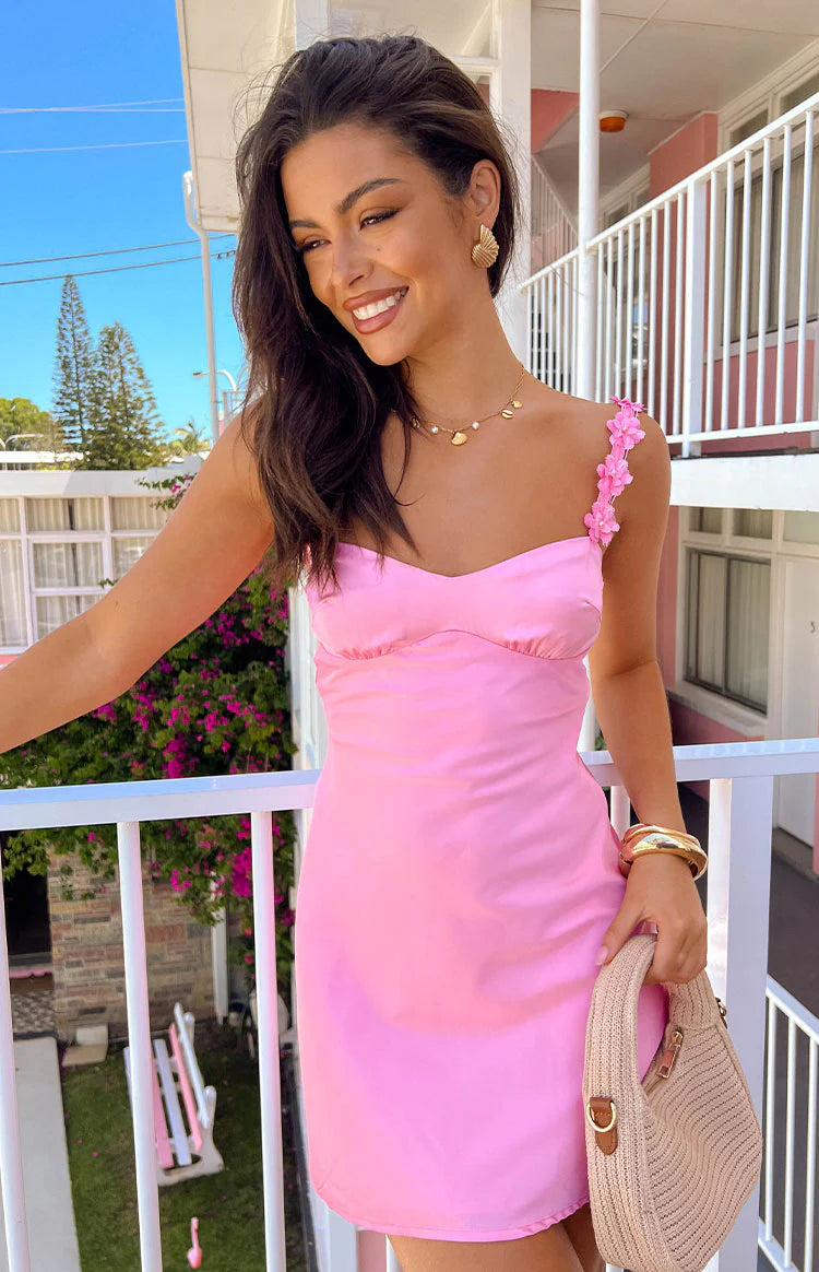 pink silk mini dress Marbelle Hot Pink Satin Mini Dress - US 0